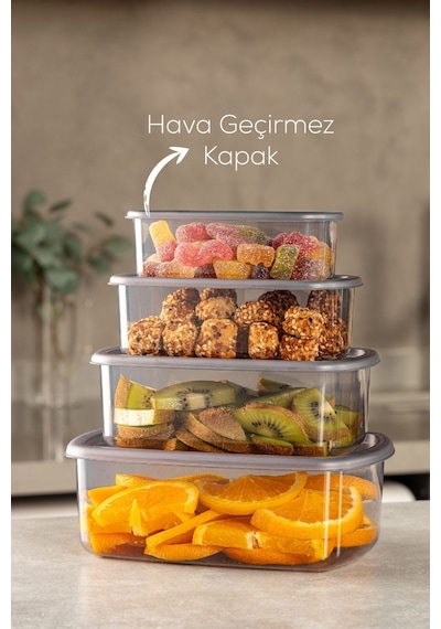Vienev 4lü Hava Geçirmez Saklama Kabı Seti Antrasit 1x 250-500-750-1200 Ml Antrasit