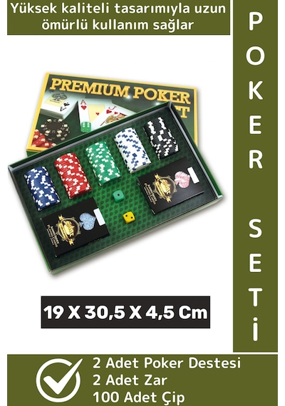 Luxery Texas Holdem Casino Blackjack 100 Poker Çipi 2 İskambil Kağıdı Premium Kutu Poker Oyunu Seti