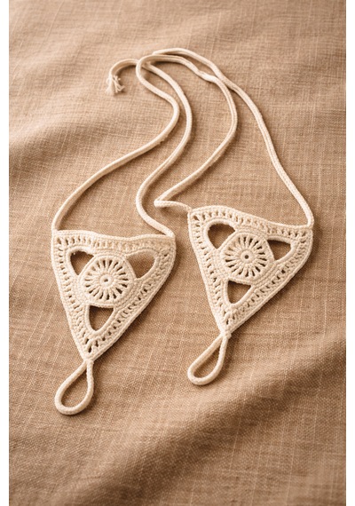 Boho Stil Barefoot Sandal El Yapımı Ekru Ayak Aksesuarı Çift