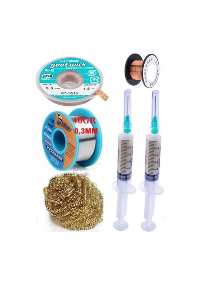 Lehimleme Seti Havya Ucu Temizleme Teli Flux,lehim Emme Tel 3,5mm Ve Lehim Teli Soldering 40gr 0,3mm St011
