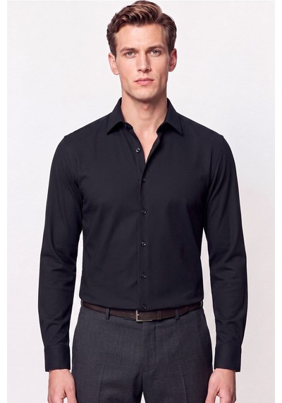 Slim Fit Modal Kumaş Siyah Gömlek G 1609