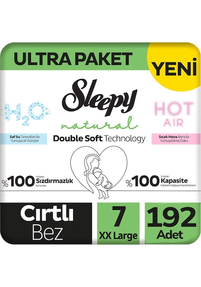 Sleepy 7 Beden Double Soft Natural Bebek Bezi Ultra Paket 48x4 192 Adet 7 Numara
