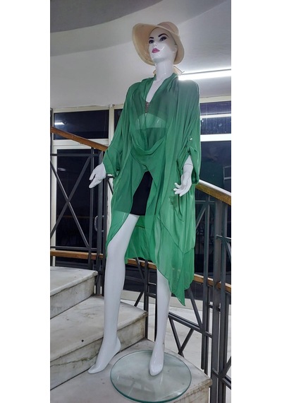 Bohem Stil Italyan Ipek Detaylı Oversize Kaftan & Bluz-8711 Mint Yeşili