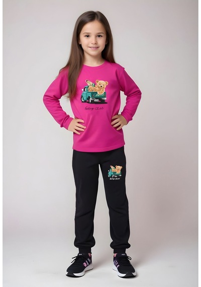 Fyk Kids Kız Çocuk Baskılı Bel Detayı Lastikli Alt-üst Pijama Takımı Fuşya