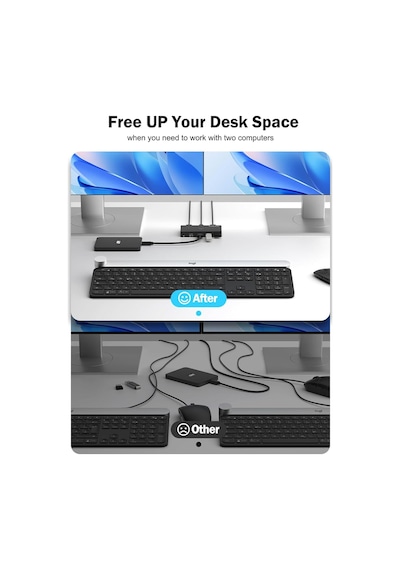 H100, 2 Bilgisayar İçin Usb 3.0 - Type-c Switch Kvm, 3.5mm Ses Ve Mikrofon Destekli 4 Port Çoklayıcı