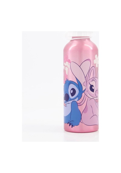 Stitch Ve Angel Baskılı Pembe Metal Matara / Su Matarası