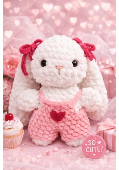 Amigurumi Kadife Örgü Küçük Boy Oyuncak Tavşan Beyaz Boy 8 CM En 6 CM Kulak 5 CM