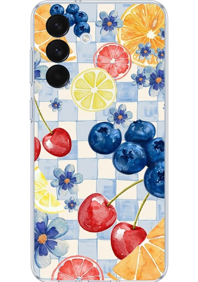 Samsung Galaxy S26+ Plus Uyumlu Sulu Boya Meyve Ve Çiçek Desenli Baskılı Silikon Kılıf Renkli