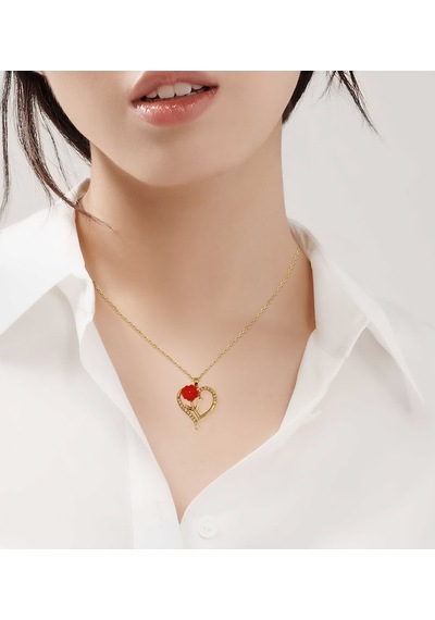 BK Gift Zirkon Taşlı Aşk Çiçeği Kalp Kolye, Yıl Dönümü Hediyesi, Altın