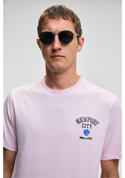 Grimelange SONORA Erkek Baskı Detaylı %100 Organik Pamuk Regular Fit Kısa Kollu Pembe T-Shirt