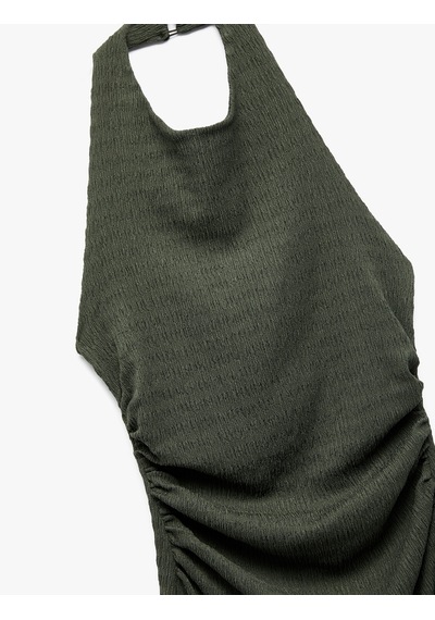 Koton Kolsuz Drapeli Sırt Detaylı Midi Boy Halter Yaka Elbise Haki 5sak80247ek Haki