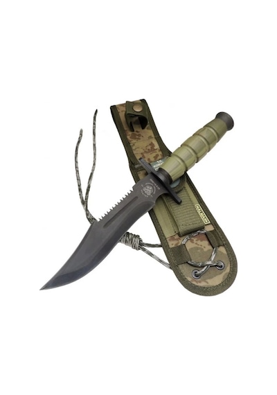 Halmak 0698 Haki Komando Bıçağı 30cm - Testere Detaylı, Oluklu, Kılıflı Çok Renkli