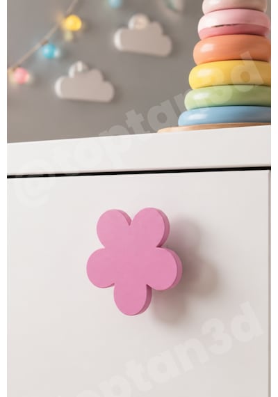 3 Adet - Pembe Çiçek Dolap Kulpu, Modern Mobilya Kulpu, Çiçek Kulp Kulp Vidası Dahildir - 5 Cm Sarı