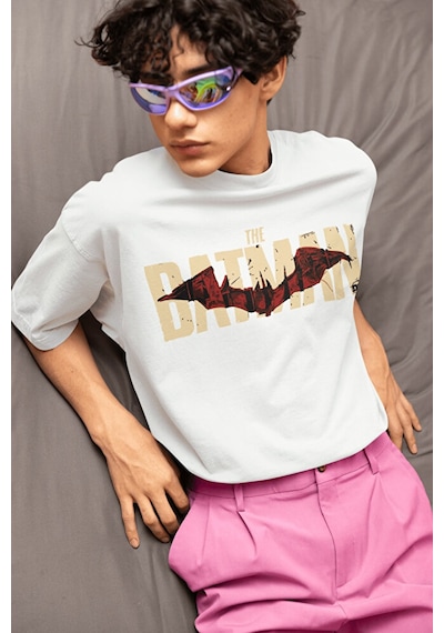 The Batman Baskılı Unisex Oversize Dc Karakter Tişört Beyaz