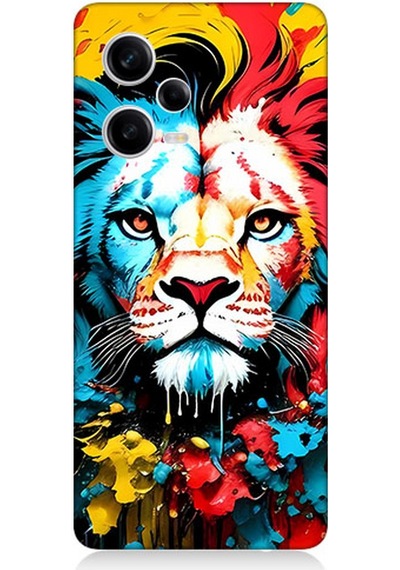 Xiaomi Redmi Note 12 Pro 5g Uyumlu Silikon Kılıf Renli Boyalı Aslan Yüzü