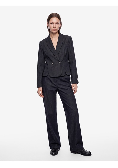 Koton Slim Fit Uzun Kollu Düğmeli Şal Yaka Kruvaze Blazer Ceket Lacivert 7wak50055pw