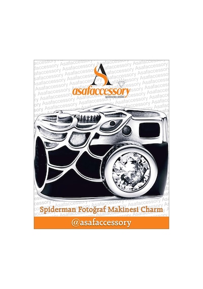 Spiderman Fotoğraf Makinesi Charm Gümüş Kaplama