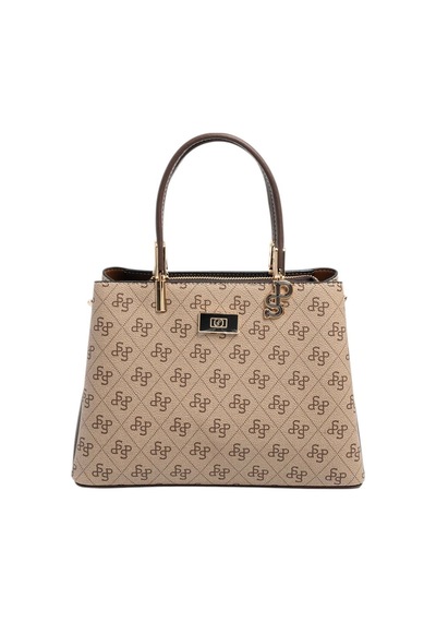 Silver Polo Sp1098 Kadın El Çantası Monogram Koyubej-kahve