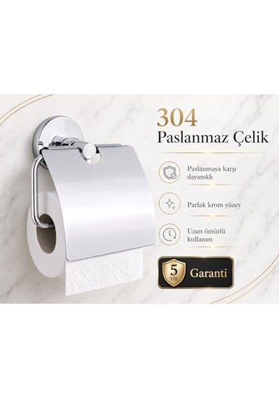 Alper Banyo Kapaklı Tuvalet Kağıtlığı, 304 Paslanmaz Çelik, Krom Kaplama Wc Kağıtlık, Yapışkanlı Ve Vidalı Montajlı,  Banyo Aksesuarı 16.5 x 12.2 x 11.2 CM
