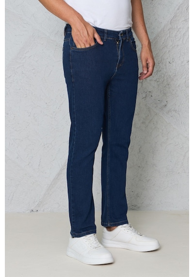 Blayn Jeans Erkek Lacivert Kot Pantolon Urban Fit Denim Esnek Rahat Kalıp Günlük Jean Pantolon Koyu Lacivert