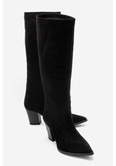 Luvi Shoes Moıra Siyah Süet Kadın Kalın Topuklu Çizme