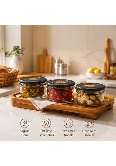 Porsima Et-00104 Flat 4lü Cam Kahvaltılık Çok Amaçlı Saklama Kabı Cam Kahvaltı Seti 415cc
