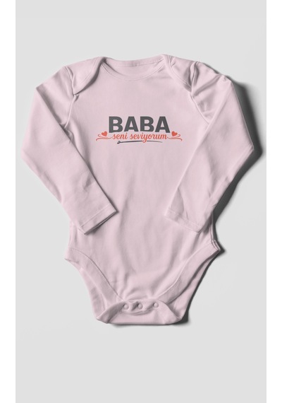 Morivokids Baba, Seni Seviyorum Uzun Kollu Bebek Body %100 Pamuk Bebe Pembe