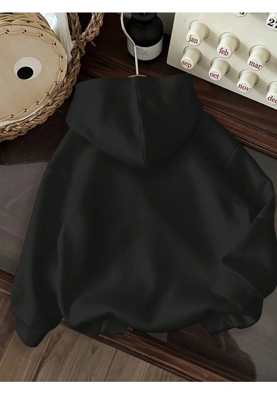 Makentmoda Genç Kızlar İçin Siyah Vintage Baskılı Kapüşonlu Kışlık Sweatshirt, Okula Dönüş Günlük Makentmoda Genç Kızlar İçin Siyah Vintage Baskılı Kapüşonlu Kışlık Sweatshirt, Okula Dönüş Günlük
