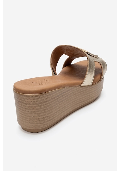 Luvishoes Hıola Altın Hakiki Deri Tokalı Kadın Dolgu Topuklu Terlik