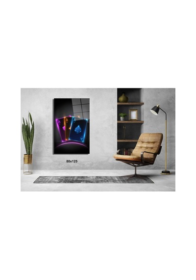 Neon Işıklı Aslar Dolar Cam Tablo Pct0823 Modern Dekorasyon Temalı Dekoratif Duvar Tablosu, Salon, Ev Ve Ofis Dekoru,