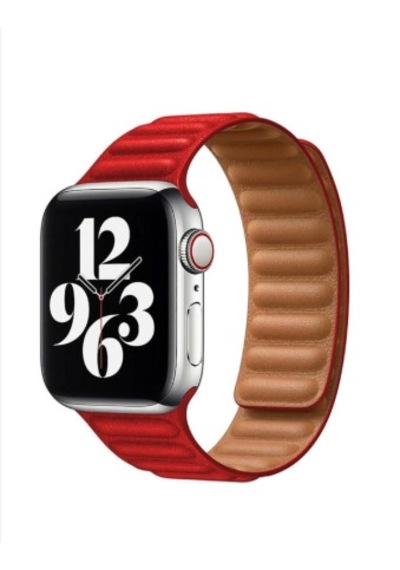Premium Apple Uyumlu  Watch Baklalı Deri Kordon 42-44-45mm Kırmızı
