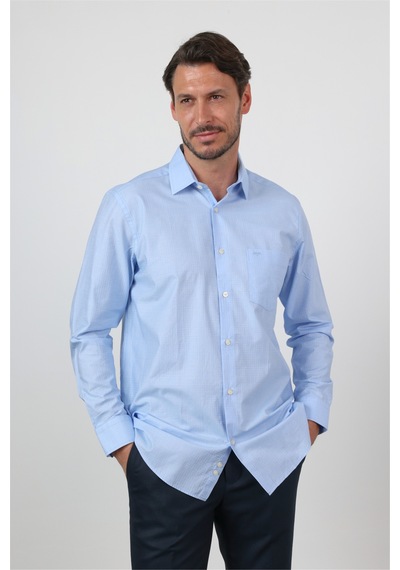 İmza Mavi Sert Yaka Uzun Kol Cepli Comfort Fit Pamuk Gömlek 1004260168 2XL