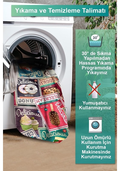 Tr Zarala Kadife Modern Desen Kaymaz Pamuk Tabanlı Yıkanabilir Antibakteriyel Mutfak Halısı 80x300 Genel