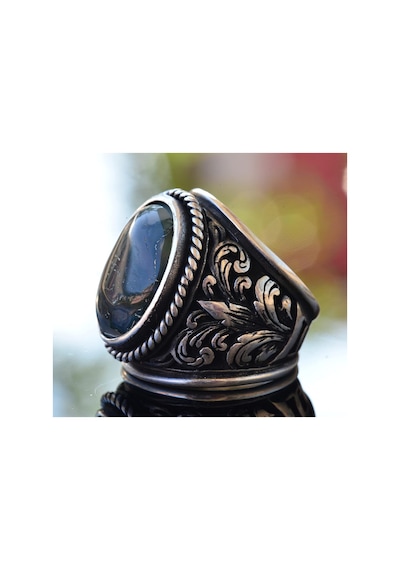 925 Ayar Gümüş Yüzükler - Doğal Agat Taşı Moss Agate Gümüş