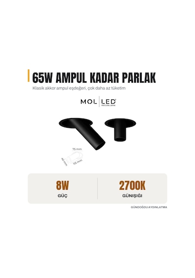 Molled Prizma Serisi 8w Trimless Sıva Altı Led Spot Siyah Kasa 2700k - Mol5002-7