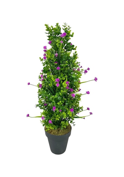 Yapay Çiçek Siyah Saksıda Mor Lotuslu Yeşil Şimşir Ağacı 70 30cm Mor