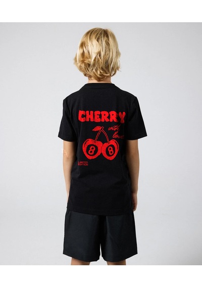 Uyguntarz Çocuk Cherry Baskılı Pamuklu Tshirt Siyah