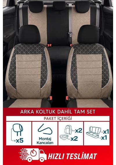 Gof Serisi Universal Oto Koltuk Kılıfı Tam Set Bej 57899576