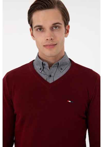 U.S. Polo Assn. Erkek Slim Fit V Yaka Bordo Basic Kazak 50298283-VR014