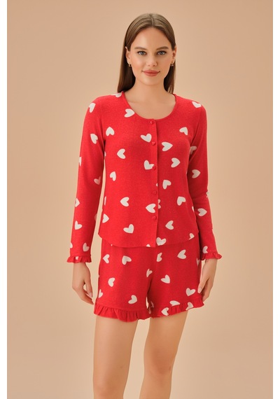 Suwen Sweety Maskülen Şort Takımı Sh25195667b95 Kırmızı Baskılı Kırmızı