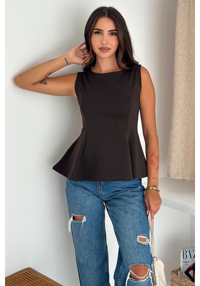 Noa & Noa Kadın Peplum Bluz Vücuda Oturan & Zarif Kesim Kahverengi