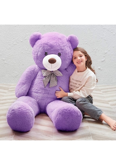 Peluş 120 Cm Papyonlu Sevimli Ayı - Sevgiliye Özel Hediye Lila