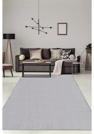 Comfort Oval Overloklu Peluş Halı Gri Gri
