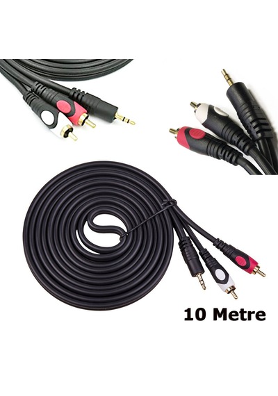 10 Metre 3.5mm Aux Stereo To 2 Rca Tos Ses Kulaklık Kablo - Lüx