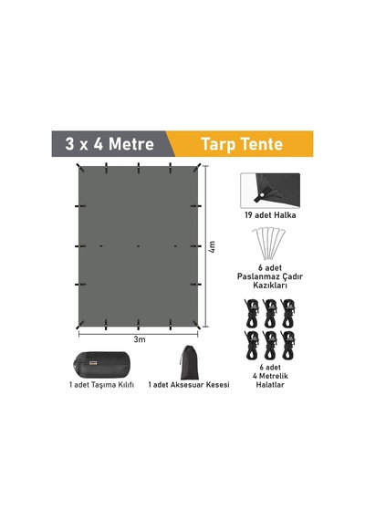 Tarp Gölgelik Tente, Taşınabilir Örtü Branda Çok İşlevli Outdoor Açık Hava Kamp Seyahat Tente Branda Güneşlik Karavan Tente Yan Çadır Gölgelik - 300x400 Cm - Siyah