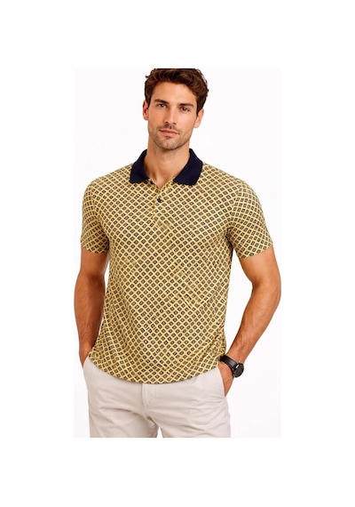 Erkek Pike Kumaş Polo Yaka Desenli Tişört Kısa Kol Yazlık T-shirt - Sarı