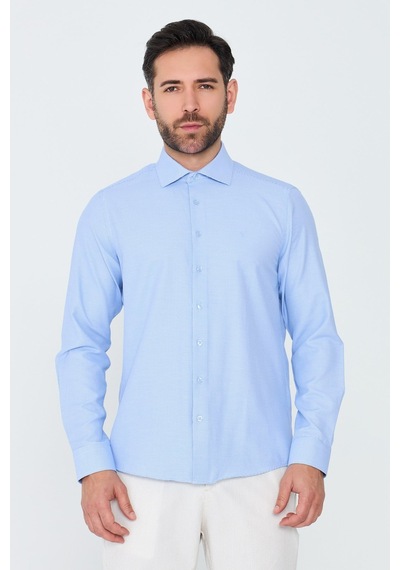 White Stone Mavi Mikro Desenli Dynamic Fit Erkek Uzun Kollu Gömlek MAVİ