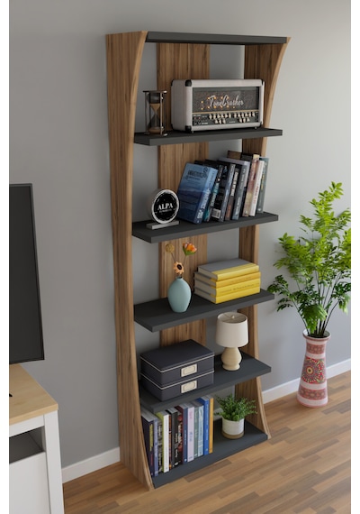 İskandinav Tasarım Çok Raflı Kitaplık 150x50x22 Cm Modern Dekoratif Raf Ünitesi Antrasit - Atlantik Çam İskandinav Tasarım Çok Raflı Kitaplık 150x50x22 Cm Modern Dekoratif Raf Ünitesi Antrasit - Atlantik Çam
