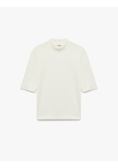 Koton Slim Fit Pamuklu 3/4 Kol Dik Yaka Tişört Ekru 6wak50171ek Ekru