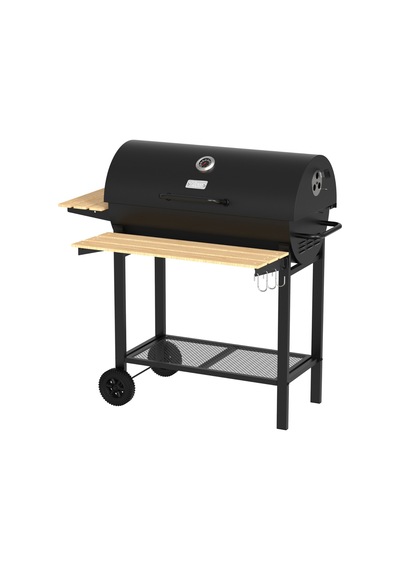 Zln3594 Kömürlü Mangal & Barbekü Taşınabilir Ahşap Raflı Siyah
